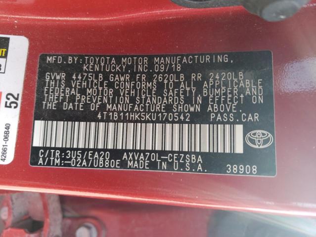 Photo 11 VIN: 4T1B11HK5KU170542 - TOYOTA CAMRY L 