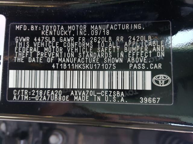 Photo 9 VIN: 4T1B11HK5KU171075 - TOYOTA CAMRY L 