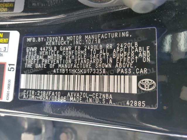 Photo 11 VIN: 4T1B11HK5KU173358 - TOYOTA CAMRY L 