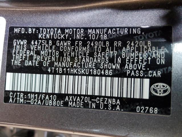 Photo 11 VIN: 4T1B11HK5KU180486 - TOYOTA CAMRY L 