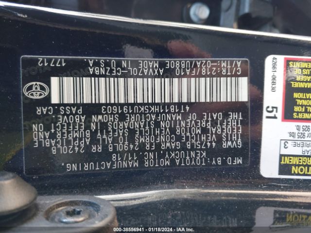 Photo 8 VIN: 4T1B11HK5KU191603 - TOYOTA CAMRY 