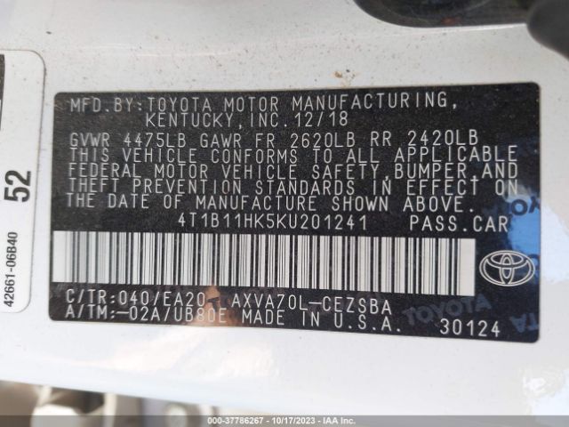 Photo 8 VIN: 4T1B11HK5KU201241 - TOYOTA CAMRY 