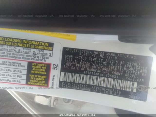 Photo 8 VIN: 4T1B11HK5KU206651 - TOYOTA CAMRY 