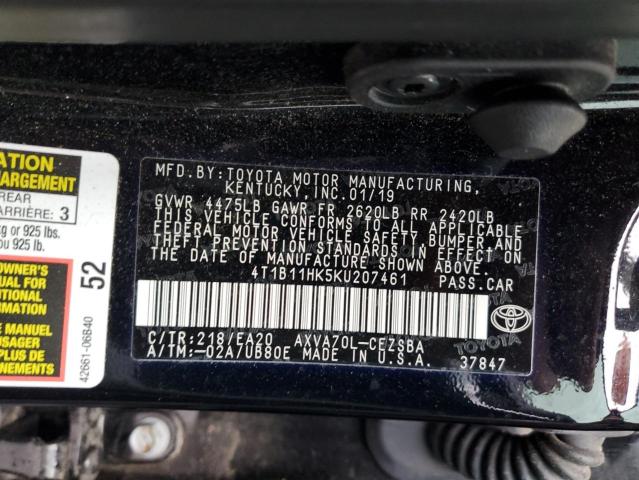 Photo 11 VIN: 4T1B11HK5KU207461 - TOYOTA CAMRY L 