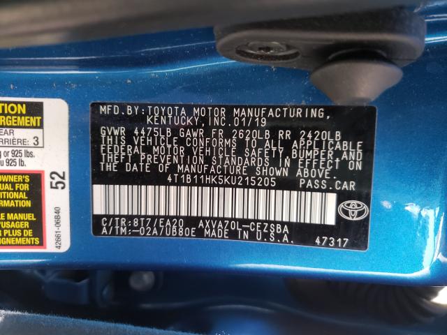 Photo 9 VIN: 4T1B11HK5KU215205 - TOYOTA CAMRY L 