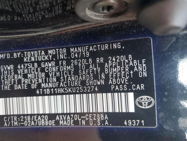 Photo 12 VIN: 4T1B11HK5KU253274 - TOYOTA CAMRY L 