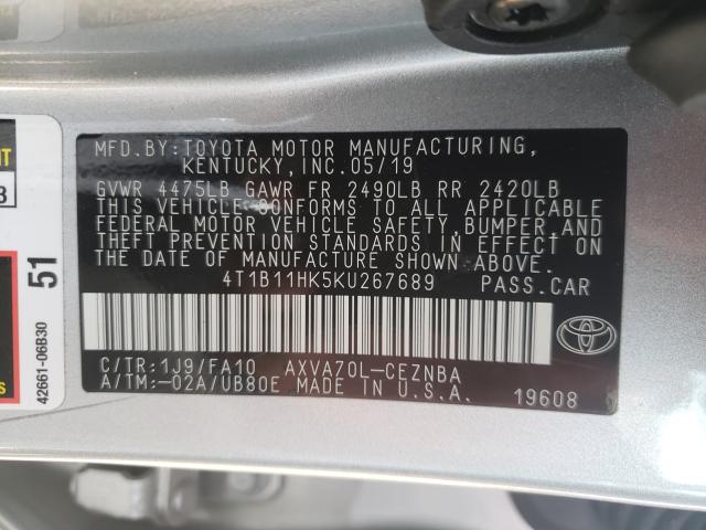 Photo 9 VIN: 4T1B11HK5KU267689 - TOYOTA CAMRY L 