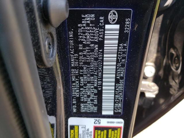 Photo 12 VIN: 4T1B11HK5KU276974 - TOYOTA CAMRY L 