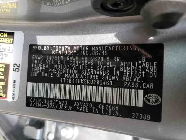 Photo 9 VIN: 4T1B11HK5KU280460 - TOYOTA CAMRY 4D 2 