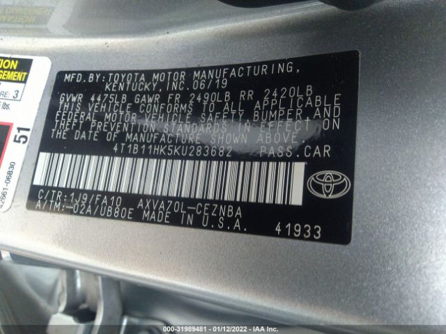 Photo 8 VIN: 4T1B11HK5KU283682 - TOYOTA CAMRY 