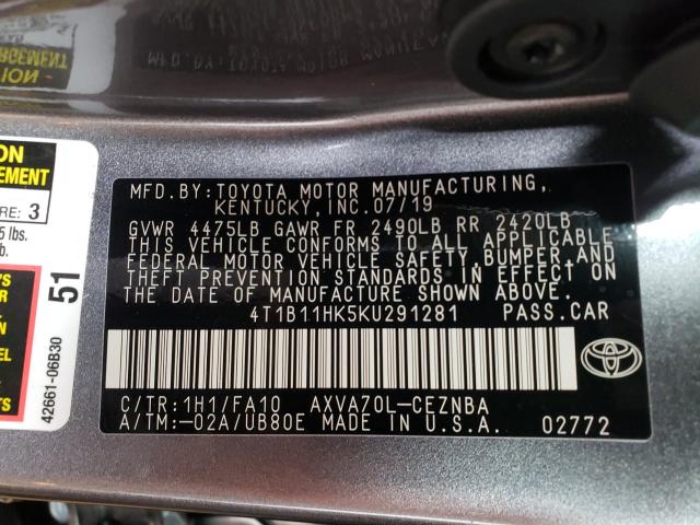 Photo 9 VIN: 4T1B11HK5KU291281 - TOYOTA CAMRY L 