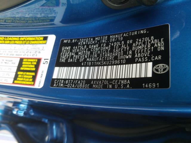 Photo 9 VIN: 4T1B11HK5KU299610 - TOYOTA CAMRY 