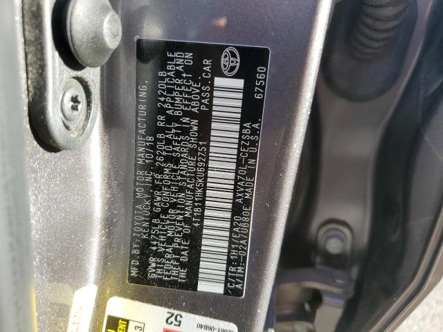 Photo 12 VIN: 4T1B11HK5KU692751 - TOYOTA CAMRY L 