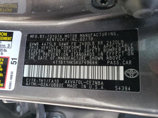 Photo 12 VIN: 4T1B11HK5KU749644 - TOYOTA CAMRY L 