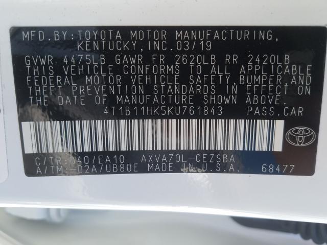 Photo 9 VIN: 4T1B11HK5KU761843 - TOYOTA CAMRY L 