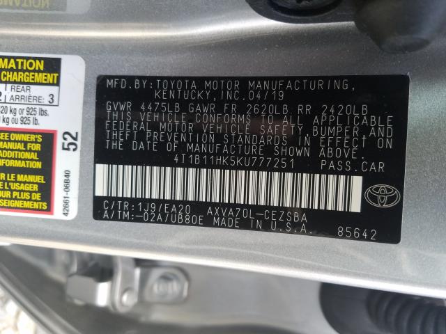 Photo 9 VIN: 4T1B11HK5KU777251 - TOYOTA CAMRY L 