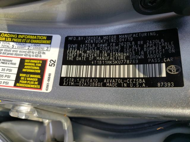 Photo 9 VIN: 4T1B11HK5KU778769 - TOYOTA CAMRY L 