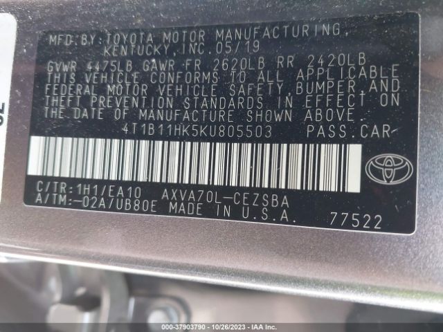 Photo 8 VIN: 4T1B11HK5KU805503 - TOYOTA CAMRY 