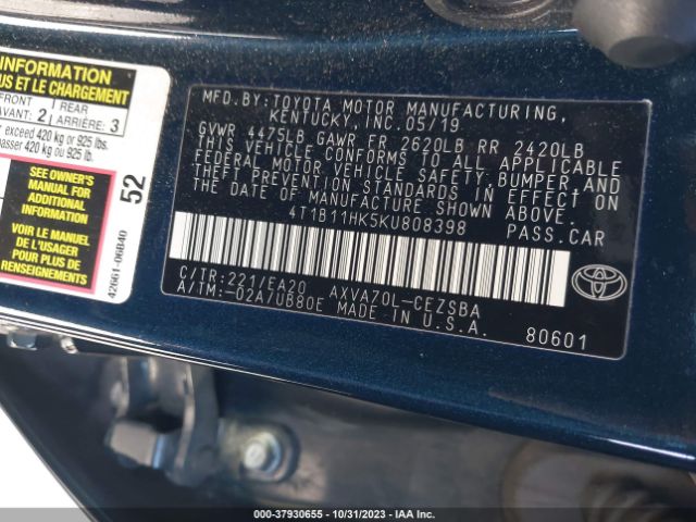 Photo 8 VIN: 4T1B11HK5KU808398 - TOYOTA CAMRY 