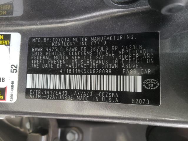 Photo 11 VIN: 4T1B11HK5KU828098 - TOYOTA CAMRY L 