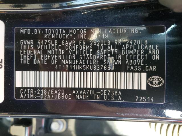 Photo 12 VIN: 4T1B11HK5KU837660 - TOYOTA CAMRY L 