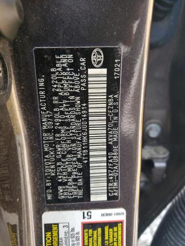 Photo 12 VIN: 4T1B11HK6JU014914 - TOYOTA CAMRY L 