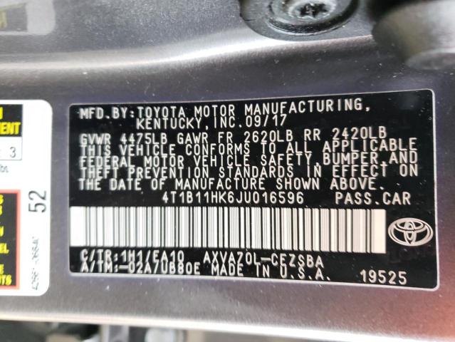 Photo 11 VIN: 4T1B11HK6JU016596 - TOYOTA CAMRY L 