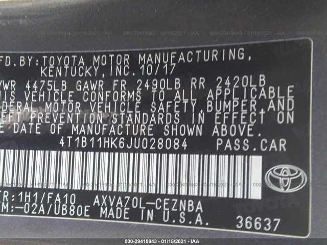 Photo 8 VIN: 4T1B11HK6JU028084 - TOYOTA CAMRY 