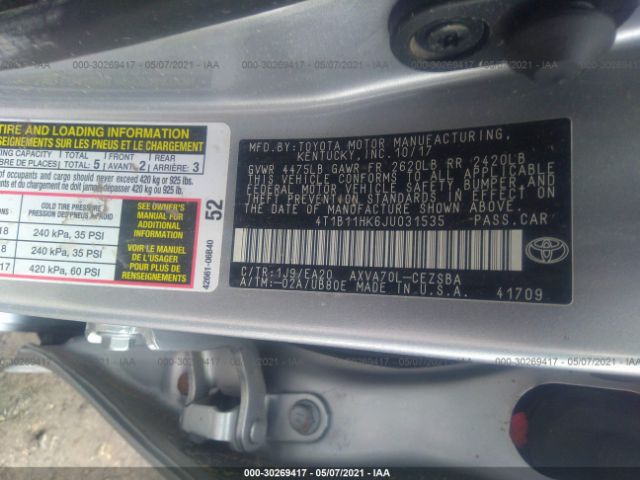 Photo 8 VIN: 4T1B11HK6JU031535 - TOYOTA CAMRY 