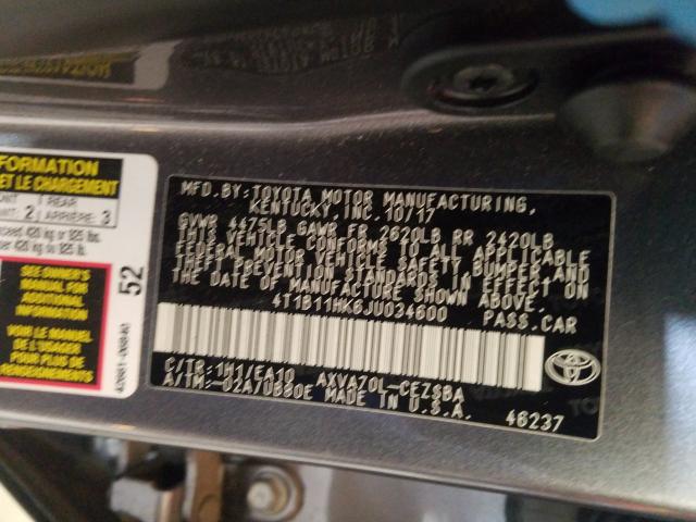 Photo 9 VIN: 4T1B11HK6JU034600 - TOYOTA CAMRY L 