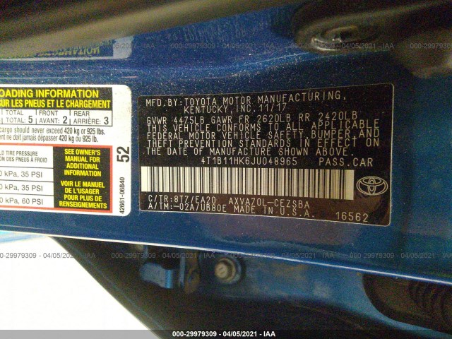 Photo 8 VIN: 4T1B11HK6JU048965 - TOYOTA CAMRY 