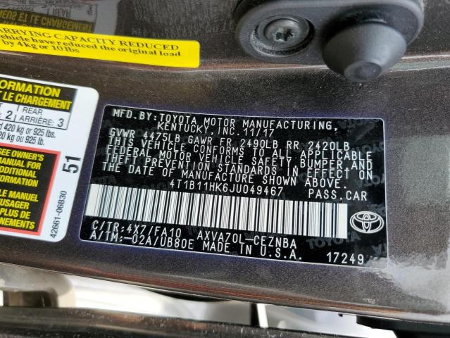 Photo 12 VIN: 4T1B11HK6JU049467 - TOYOTA CAMRY L 