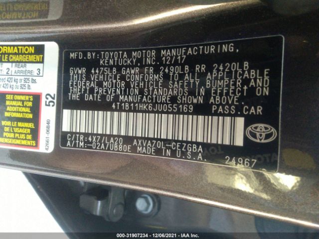 Photo 8 VIN: 4T1B11HK6JU055169 - TOYOTA CAMRY 