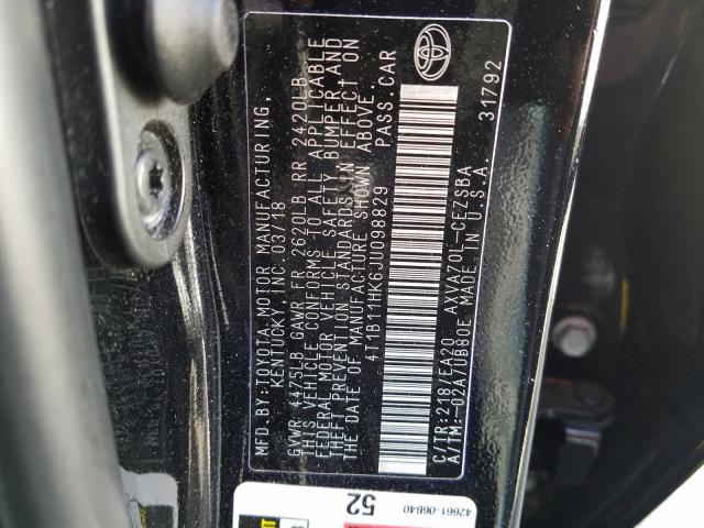 Photo 9 VIN: 4T1B11HK6JU098829 - TOYOTA CAMRY L 