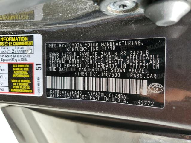 Photo 11 VIN: 4T1B11HK6JU107500 - TOYOTA CAMRY 