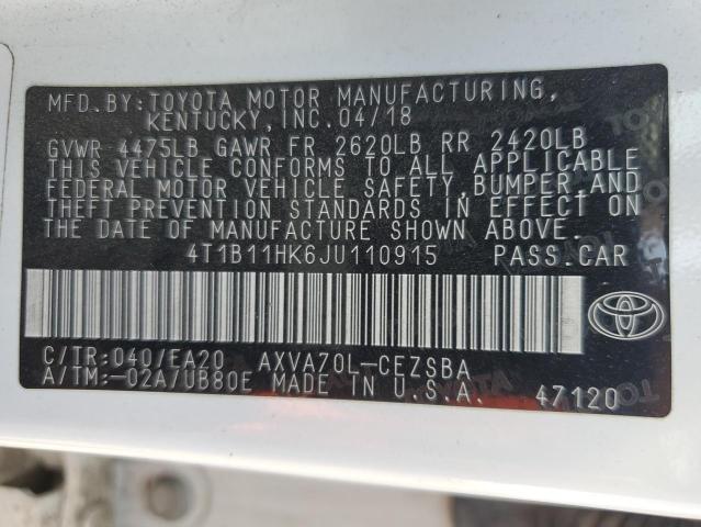 Photo 12 VIN: 4T1B11HK6JU110915 - TOYOTA CAMRY L 