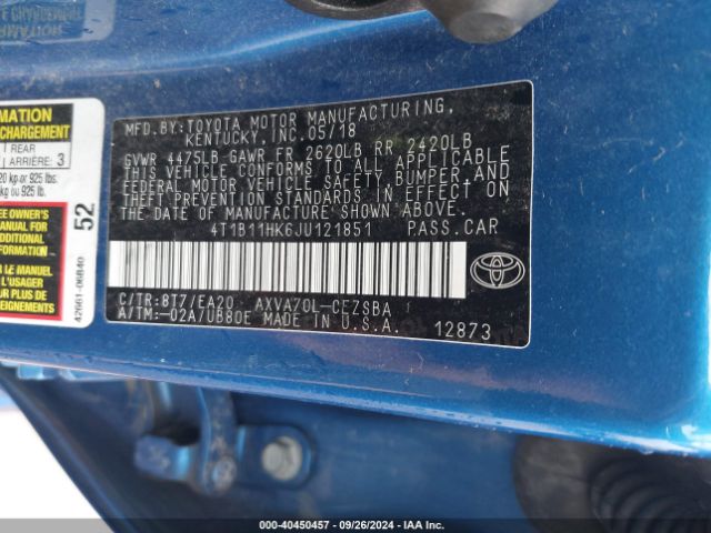 Photo 8 VIN: 4T1B11HK6JU121851 - TOYOTA CAMRY 