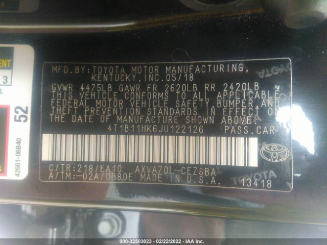 Photo 8 VIN: 4T1B11HK6JU122126 - TOYOTA CAMRY 