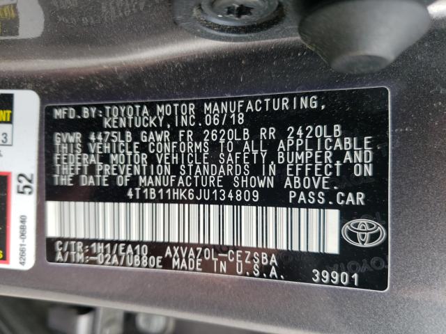 Photo 9 VIN: 4T1B11HK6JU134809 - TOYOTA CAMRY L 