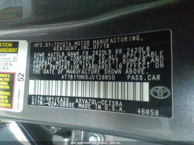 Photo 8 VIN: 4T1B11HK6JU139850 - TOYOTA CAMRY 