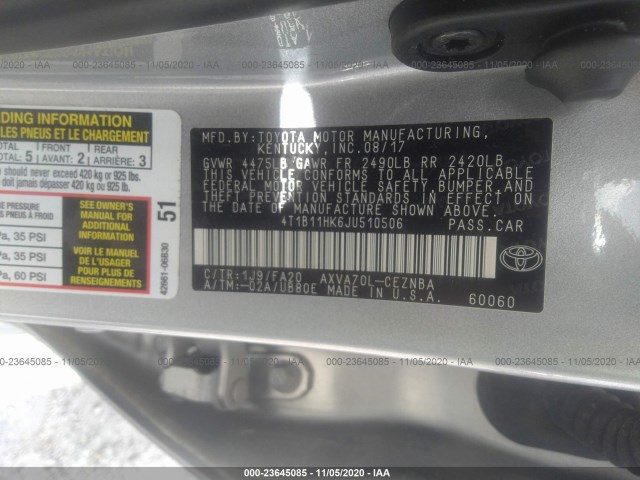 Photo 8 VIN: 4T1B11HK6JU510506 - TOYOTA CAMRY 