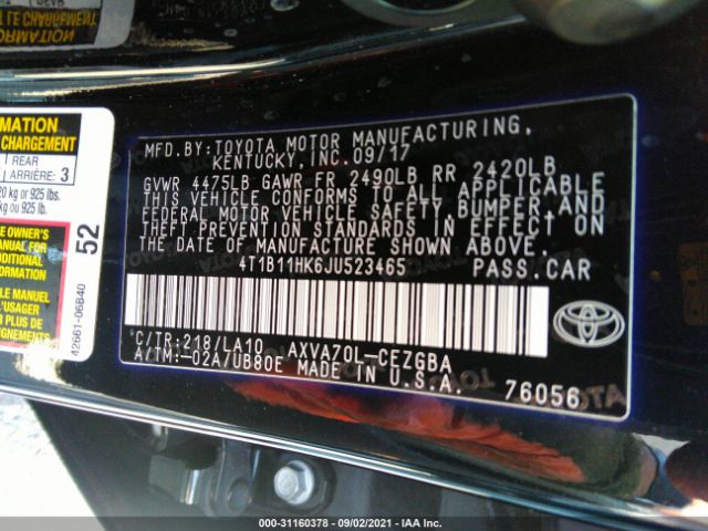 Photo 8 VIN: 4T1B11HK6JU523465 - TOYOTA CAMRY 