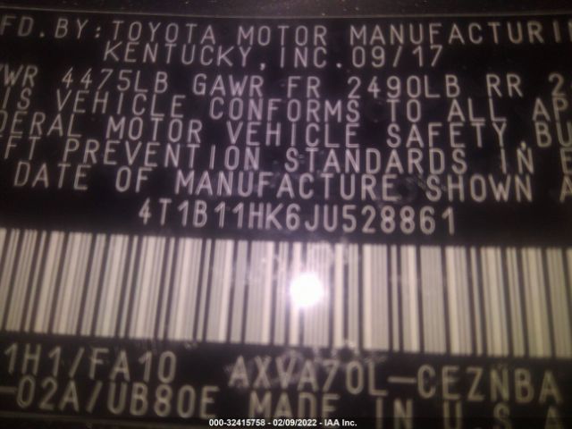 Photo 8 VIN: 4T1B11HK6JU528861 - TOYOTA CAMRY 