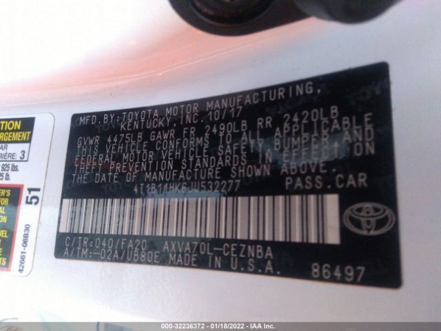 Photo 8 VIN: 4T1B11HK6JU532277 - TOYOTA CAMRY 