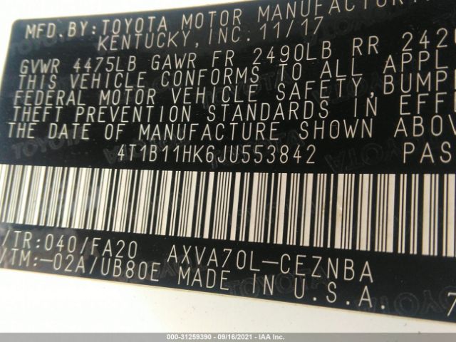 Photo 8 VIN: 4T1B11HK6JU553842 - TOYOTA CAMRY 