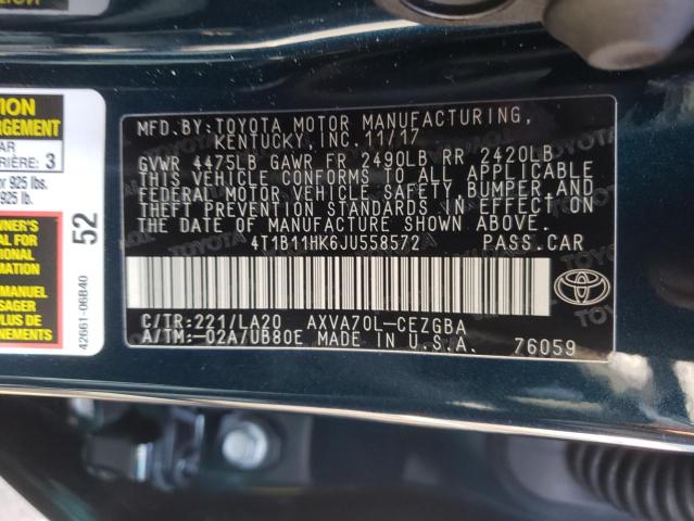 Photo 9 VIN: 4T1B11HK6JU558572 - TOYOTA CAMRY L 