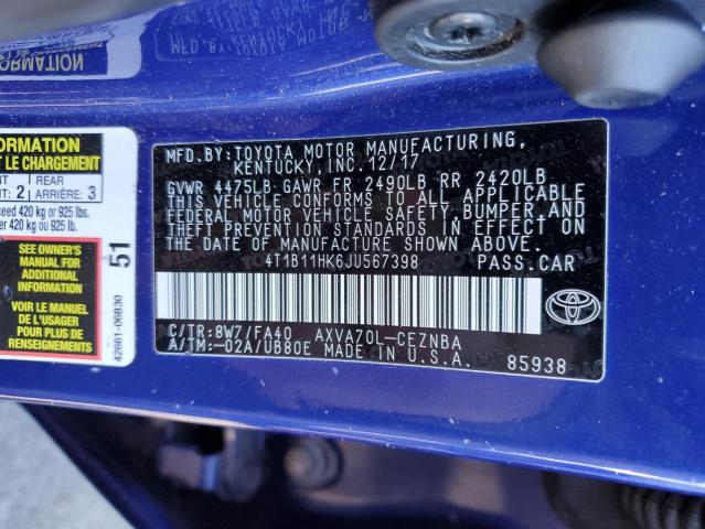 Photo 11 VIN: 4T1B11HK6JU567398 - TOYOTA CAMRY 