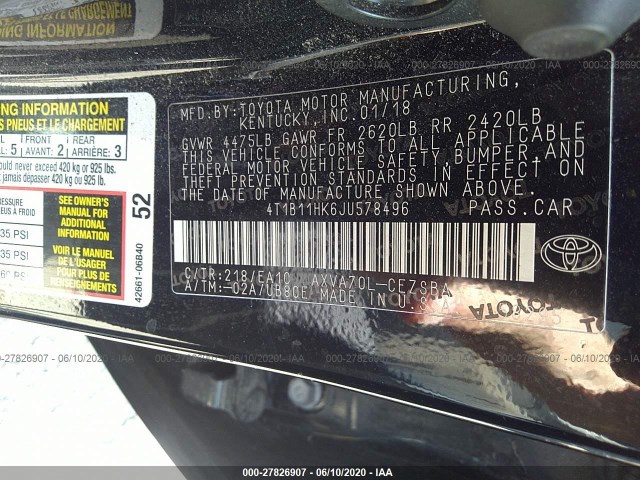 Photo 8 VIN: 4T1B11HK6JU578496 - TOYOTA CAMRY 