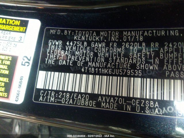 Photo 8 VIN: 4T1B11HK6JU579535 - TOYOTA CAMRY 