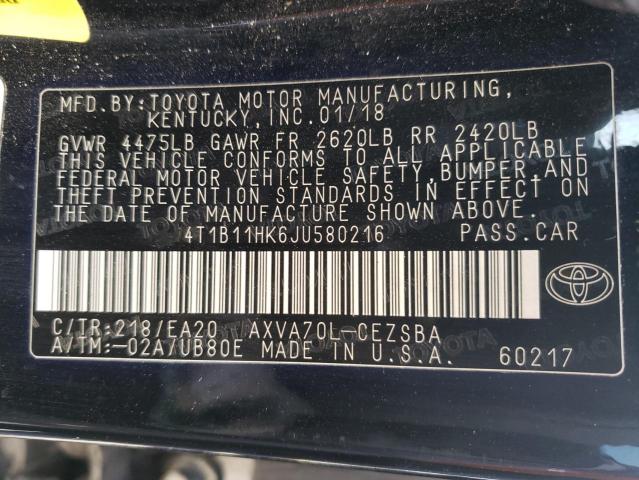 Photo 11 VIN: 4T1B11HK6JU580216 - TOYOTA CAMRY L 